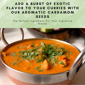 SPICY ORGANIC cardamom seeds aroma closeup highlighting quality.