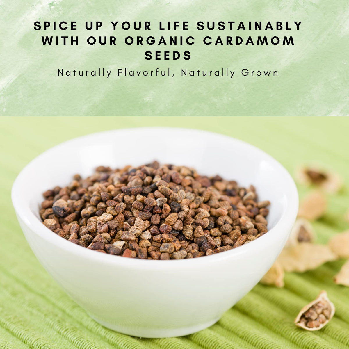 SPICY ORGANIC cardamom seeds ground powder for versatility.
