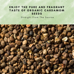 SPICY ORGANIC cardamom seeds in spice jar for freshness.