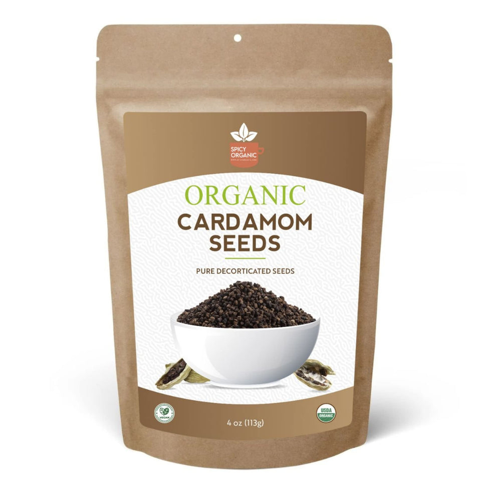 SPICY ORGANIC cardamom seeds whole pods for rich aromatic flavor.