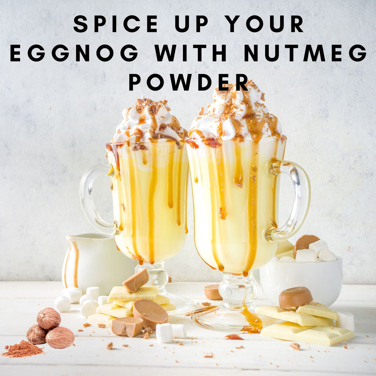 SPICY ORGANIC nutmeg powder in baking scene, warm fragrance