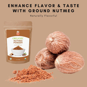 SPICY ORGANIC nutmeg powder label highlights USDA Organic, Kosher