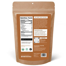 SPICY ORGANIC nutmeg powder being poured, enhancing recipes easily