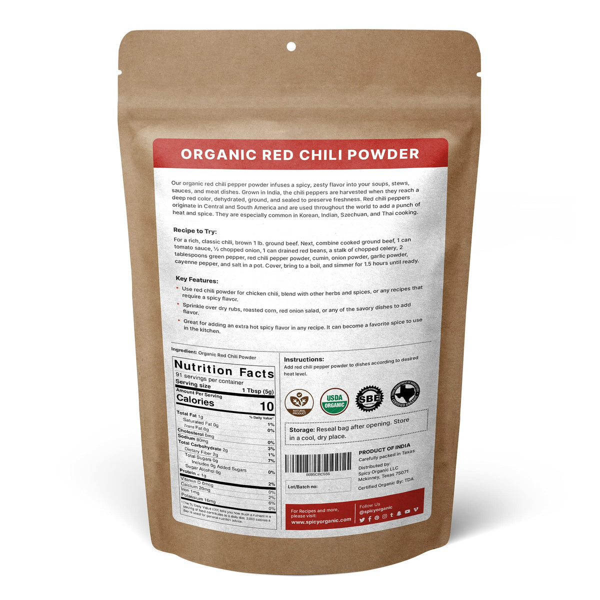 SPICY ORGANIC chili powder fine ground jar ready to sprinkle into tacos and sauces