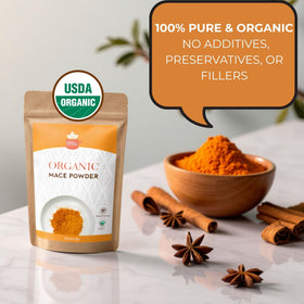 SPICY ORGANIC Ground Mace mortar-pestle delivers intense aroma from grinding