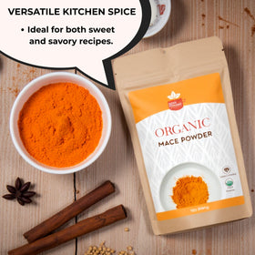 SPICY ORGANIC Ground Mace spoon-dusting enhances desserts and sauces