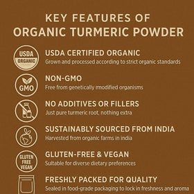 SPICY ORGANIC turmeric powder added to smoothie bowl for earthy brightness
