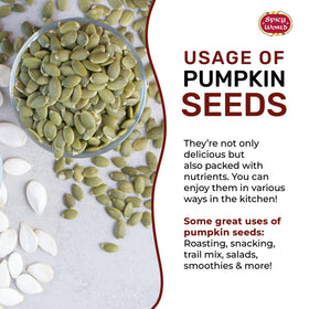 Spicy World AAA-grade pumpkin seeds detail label, showcasing quality and clean processing