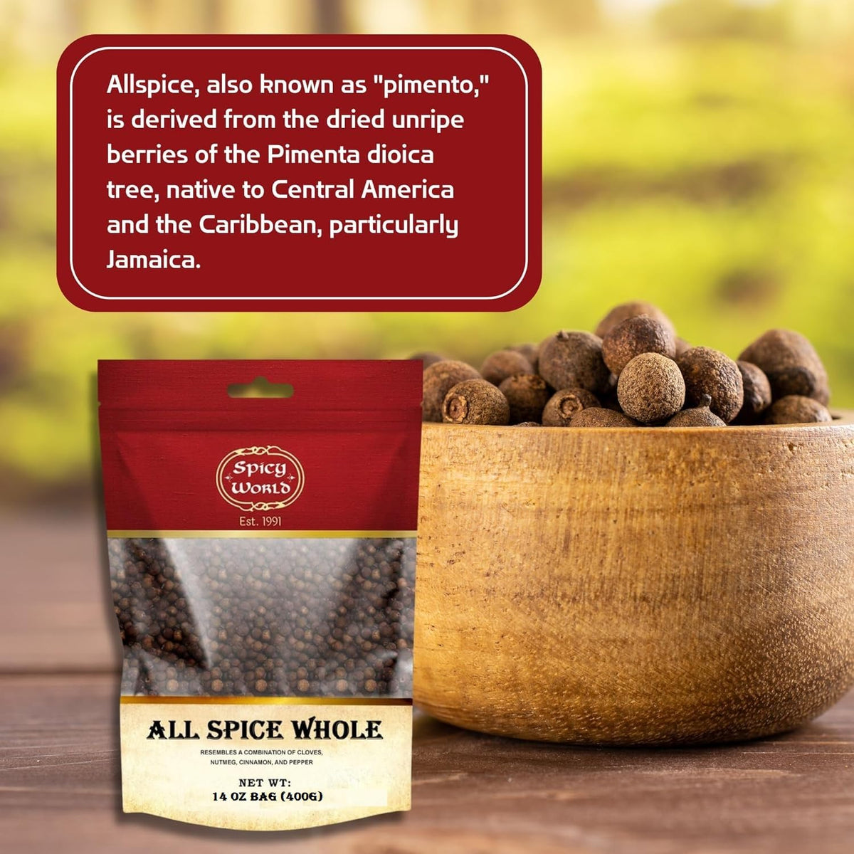 Versatile Spicy World allspice berries ideal for pickling and holiday dishes.