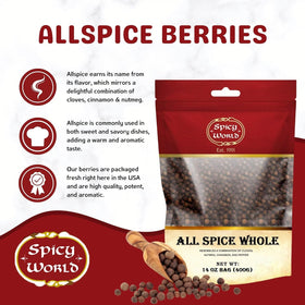 Close-up of Spicy World allspice berries highlighting rich aroma ideal for cooking.