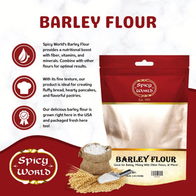 Close-up of barley flour texture emphasizes fine grind for fluffy breads.