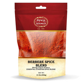 Spicy World Berbere spice blend packaging showcases authentic Ethiopian seasoning for versatile cooking