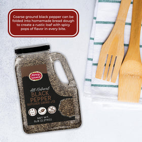 Spicy World black pepper coarse grind stored for long-term pantry use
