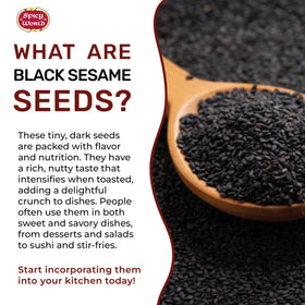 Spicy World black sesame seeds in a bowl, ready to top noodles or bread.