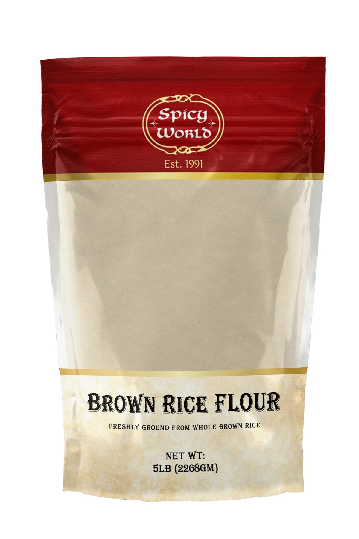 Spicy World brown rice flour 5lb bulk bag perfect for fresh baking and cooking