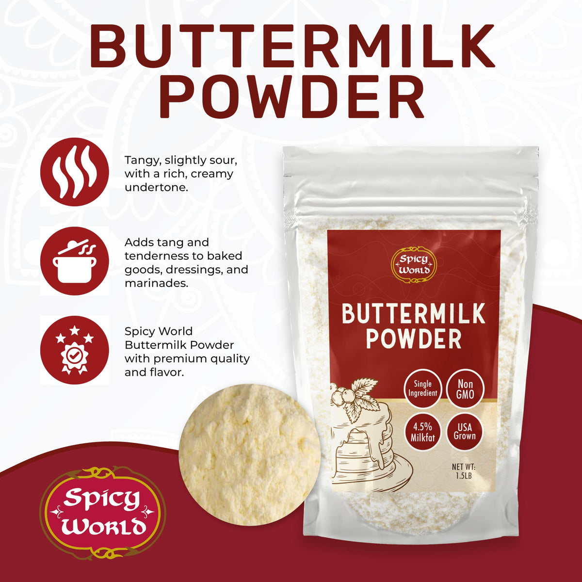 Spicy World buttermilk powder measuring tool in use