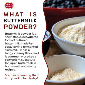 Spicy World buttermilk powder being poured into a bowl