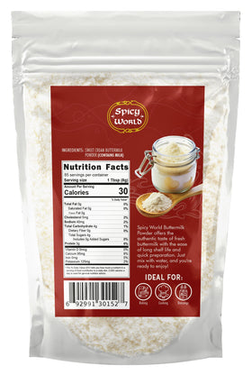 Spicy World buttermilk powder scoop close-up for recipes
