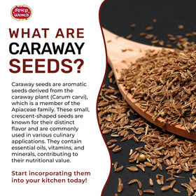 Spicy World caraway seeds closeup shows glossy seeds with natural texture