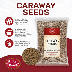 Spicy World caraway seeds being poured from a shaker for quick seasoning