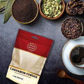 Spicy World Ground Cardamom Powder boosts aroma in baked goods and beverages.
