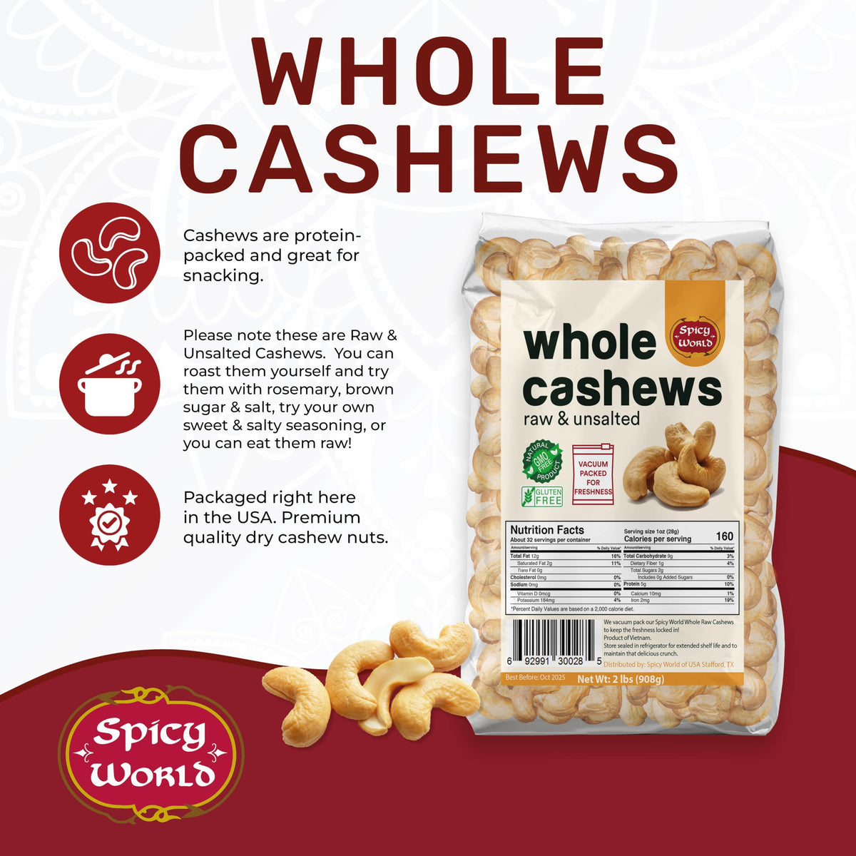 Spicy World cashews stored in fridge extend shelf life and flavor.