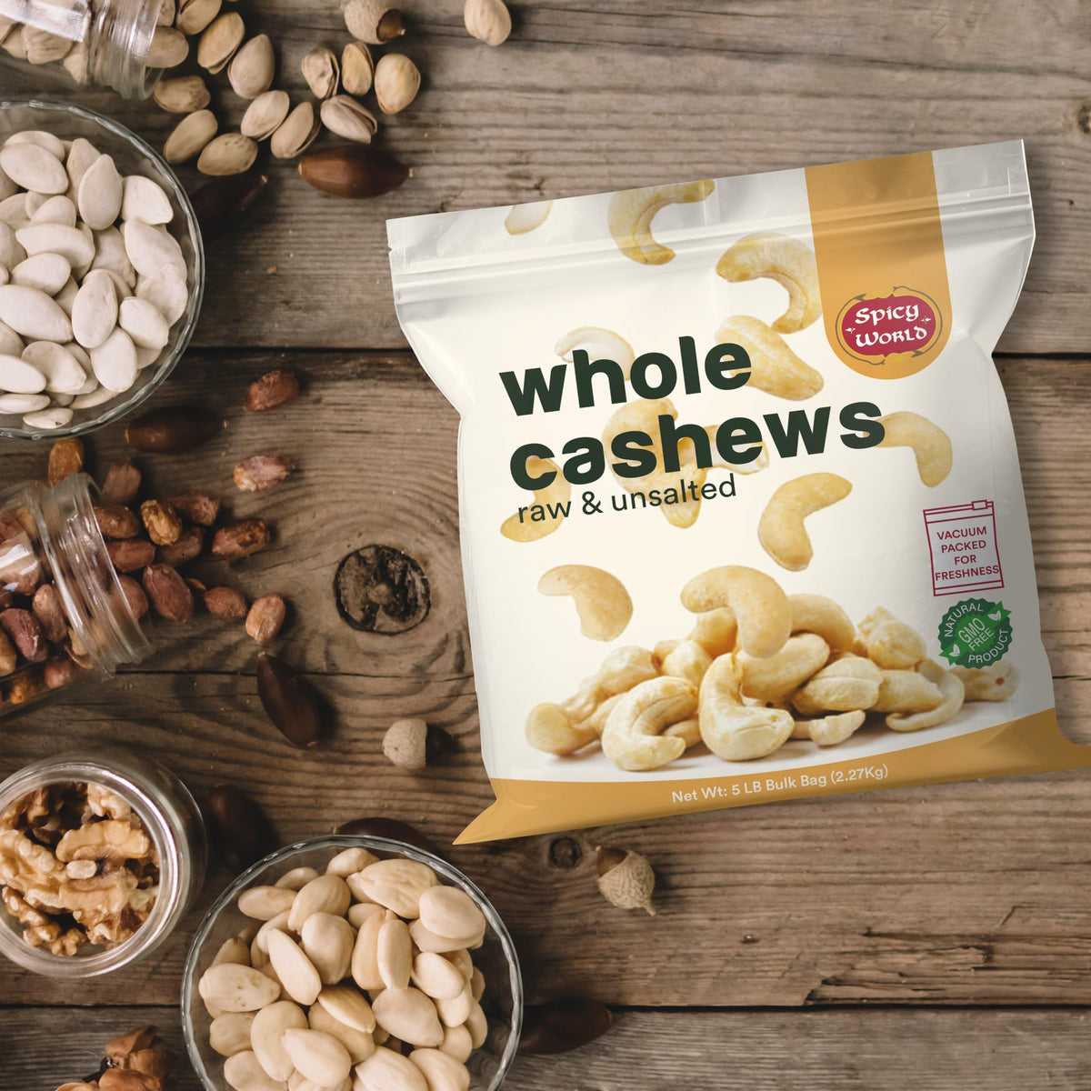 Spicy World raw cashews ideal for roasting with spices.