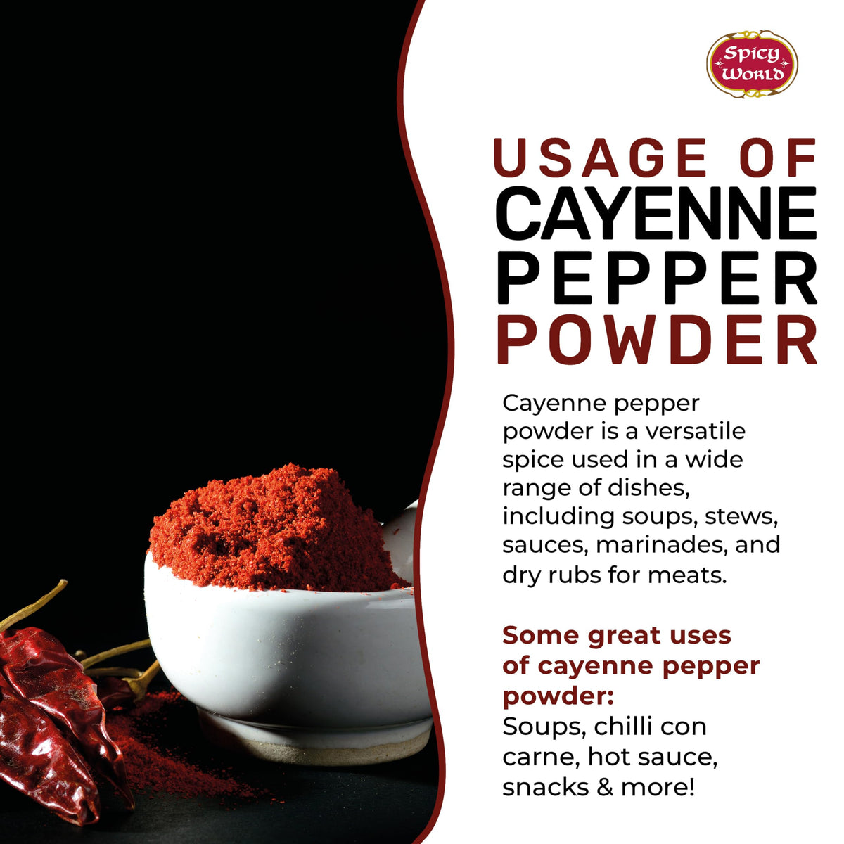 Spicy World Cayenne Pepper Powder in a shaker showcases convenient kitchen use