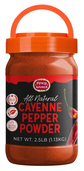 Spicy World Cayenne Pepper Powder jar front for bold, flavorful cooking.