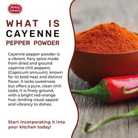 Spicy World Cayenne Powder ruby-red color boosts sauces and rubs.