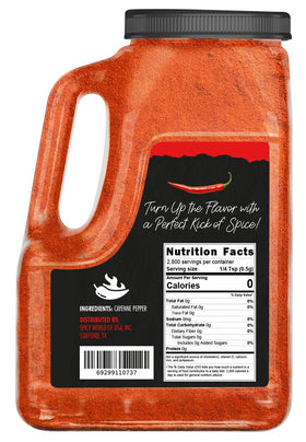 Texture close-up of Spicy World cayenne powder showing fine grind