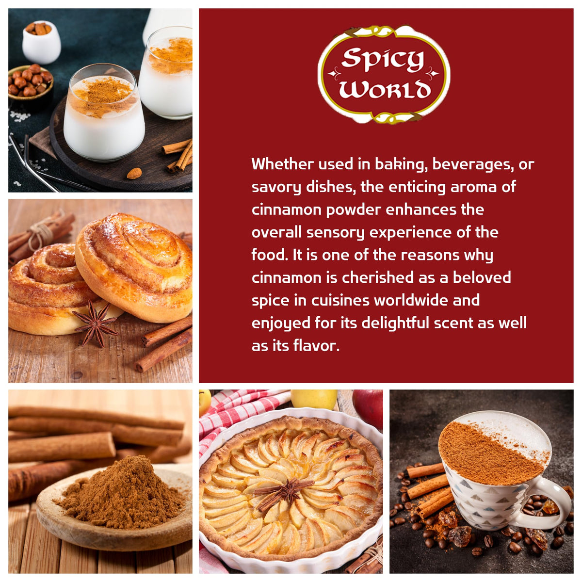 Spicy World cinnamon powder in baking scene adds warmth