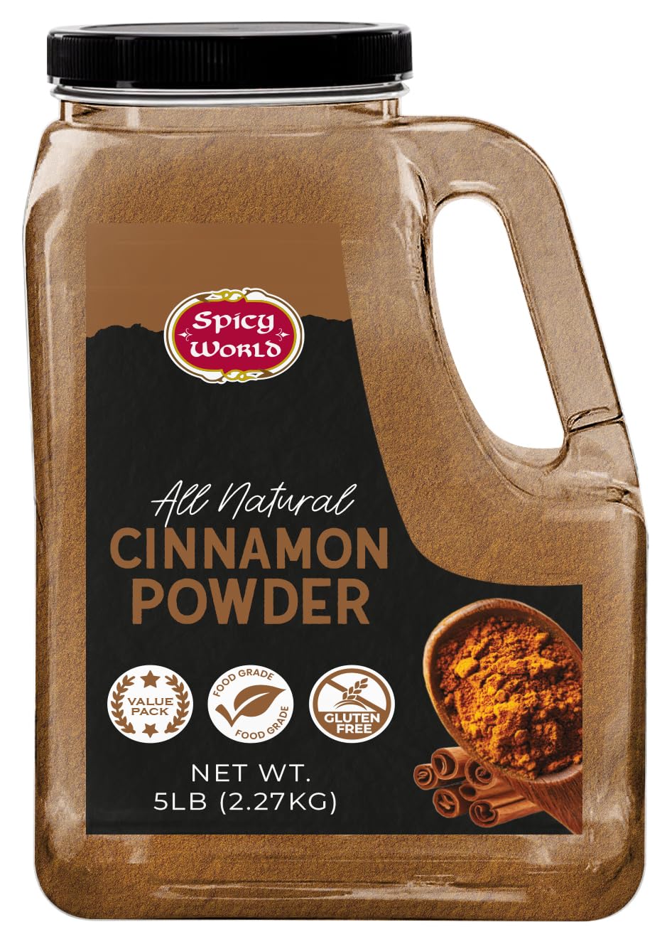 Spicy World cinnamon powder jar in a cozy kitchen, ideal for baking and coffee