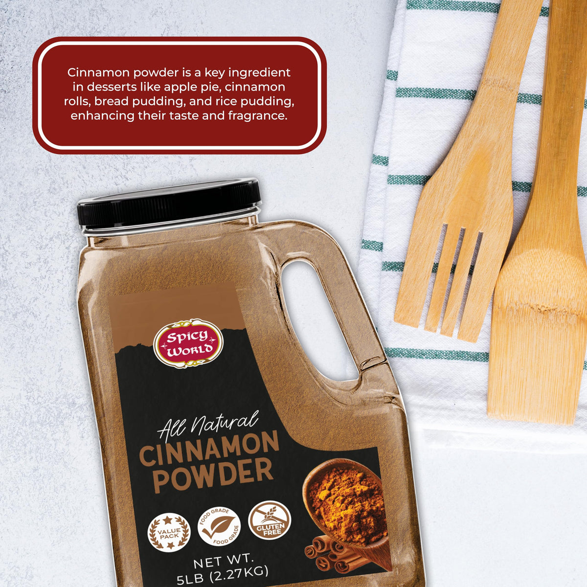 Spicy World 5-lb cinnamon powder packaging for bulk cooking