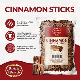 Spicy World cinnamon sticks close-up, Saigon cassia with rich aroma.