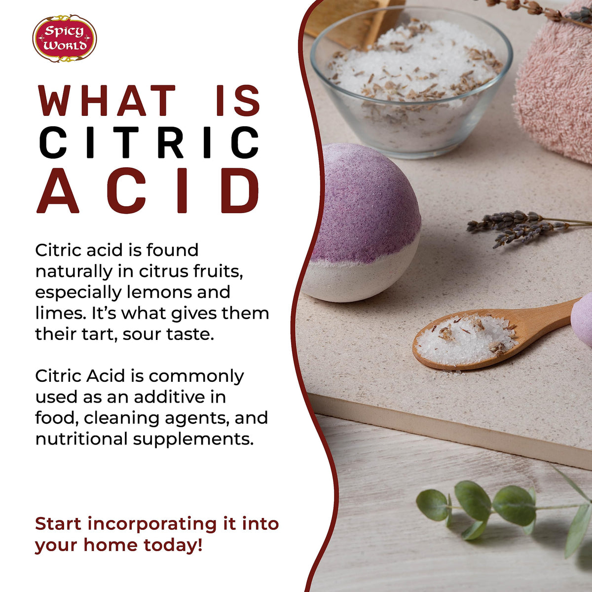 Spicy World citric acid enhances flavors in baking and cooking.