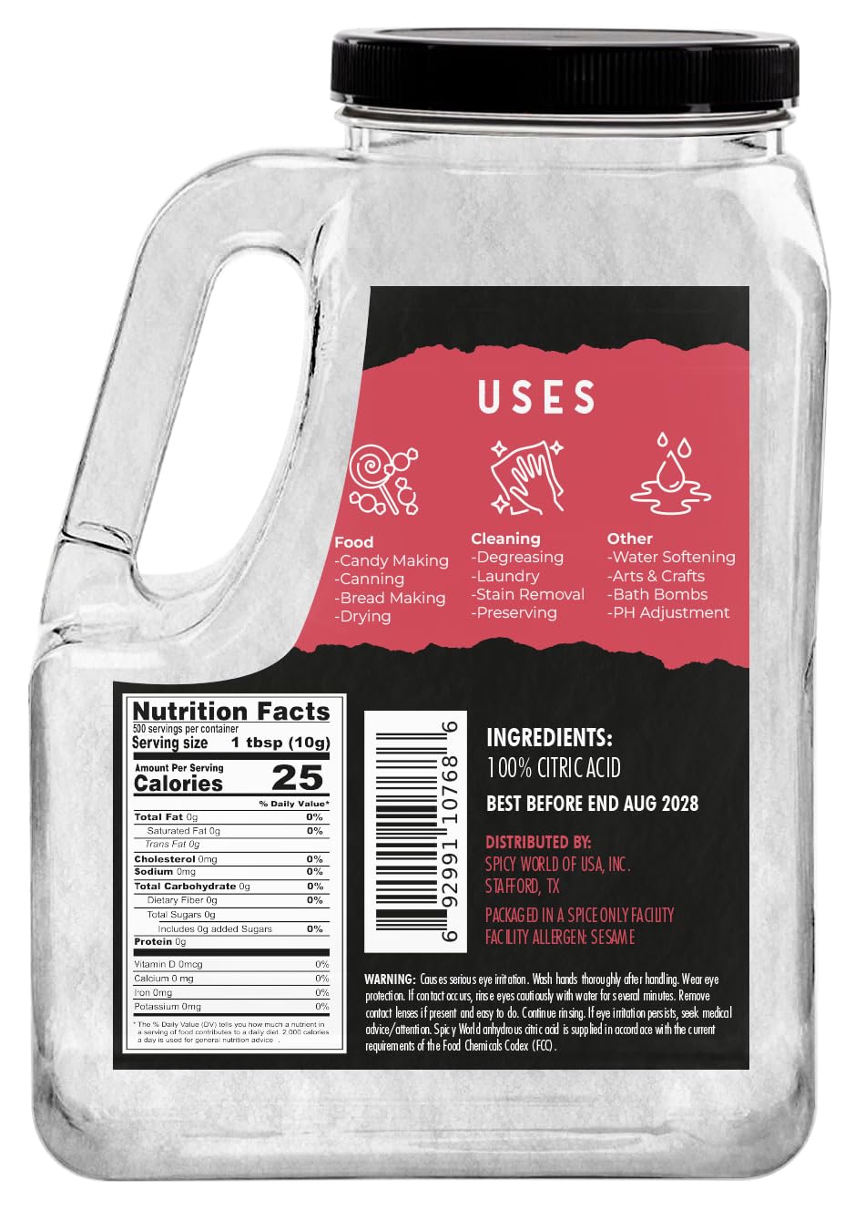 Spicy World citric acid on a kitchen counter ready for cleaning and canning tasks.