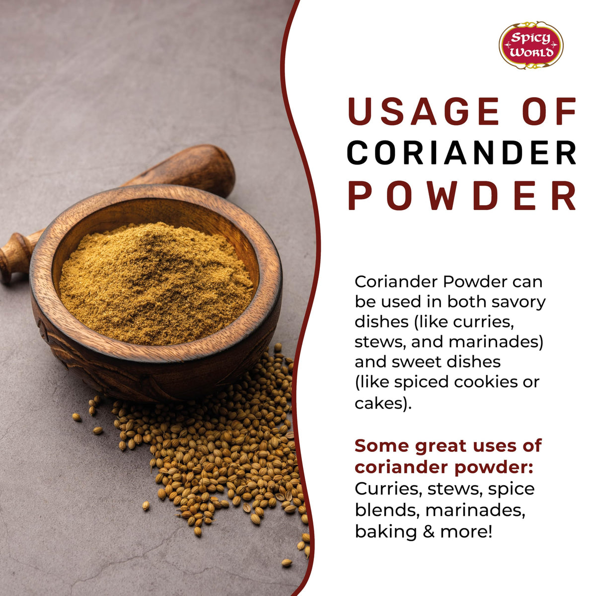 Spicy World coriander powder jar back with storage notes