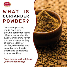 Spicy World coriander powder texture close-up, fine grind