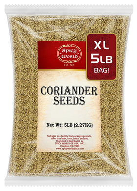 Spicy World coriander seeds 5lb bulk packaging for home cooking.