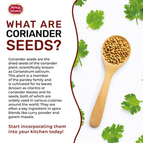Spicy World coriander seeds aroma closeup highlights natural fragrance.