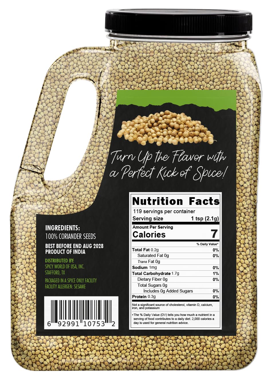 Spicy World coriander seeds jar seal highlights freshness and moisture protection for long-lasting flavor