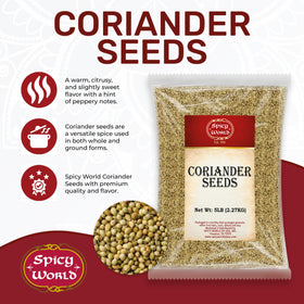 Spicy World coriander seeds whole, glossy and aromatic.