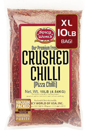 Spicy World crushed red pepper flakes in a bag for bulk flavoring, ready to use