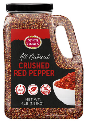 Spicy World crushed red pepper flakes bulk jar ready for bold flavor in pasta and pizza.
