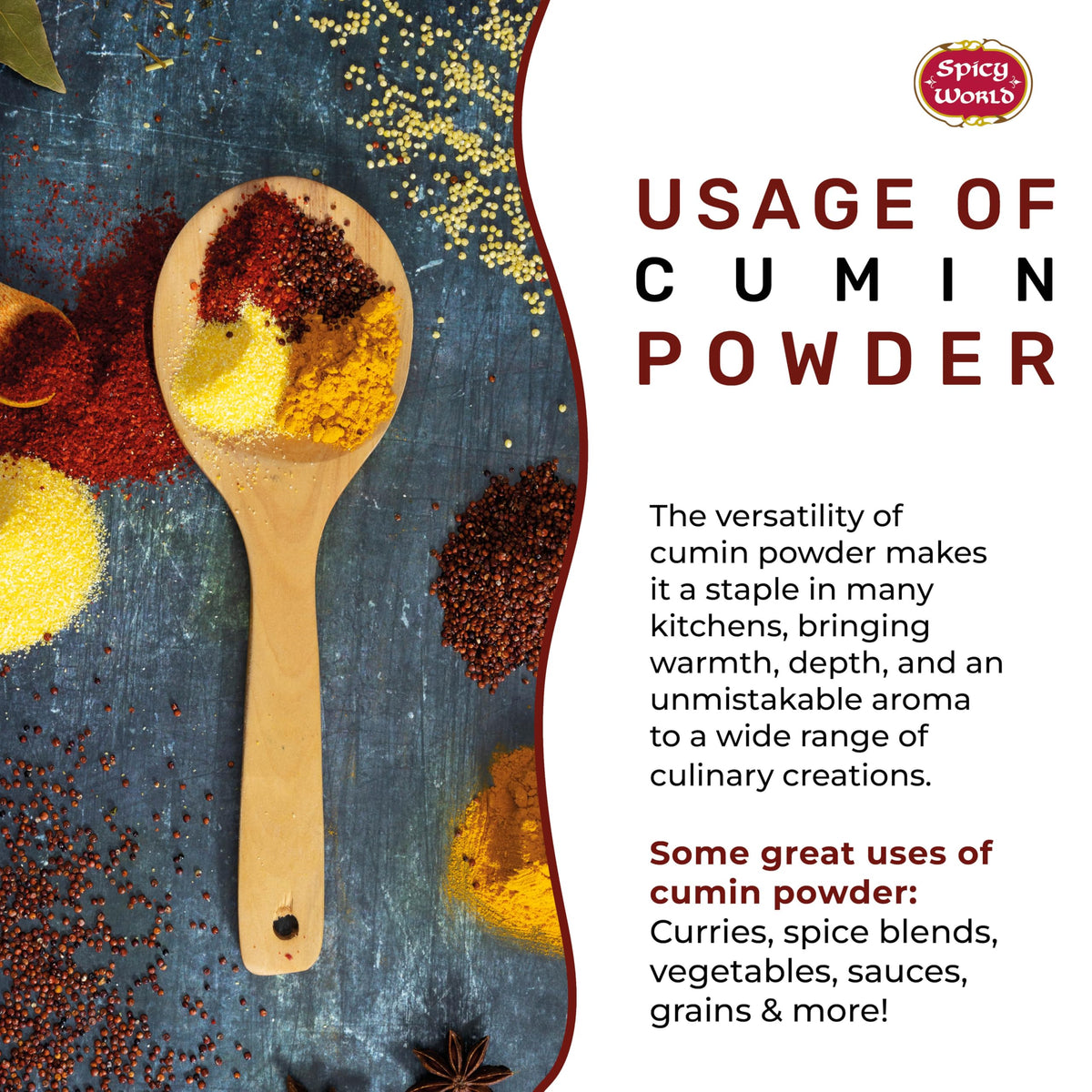 Spicy World cumin powder on a kitchen counter ready for daily use
