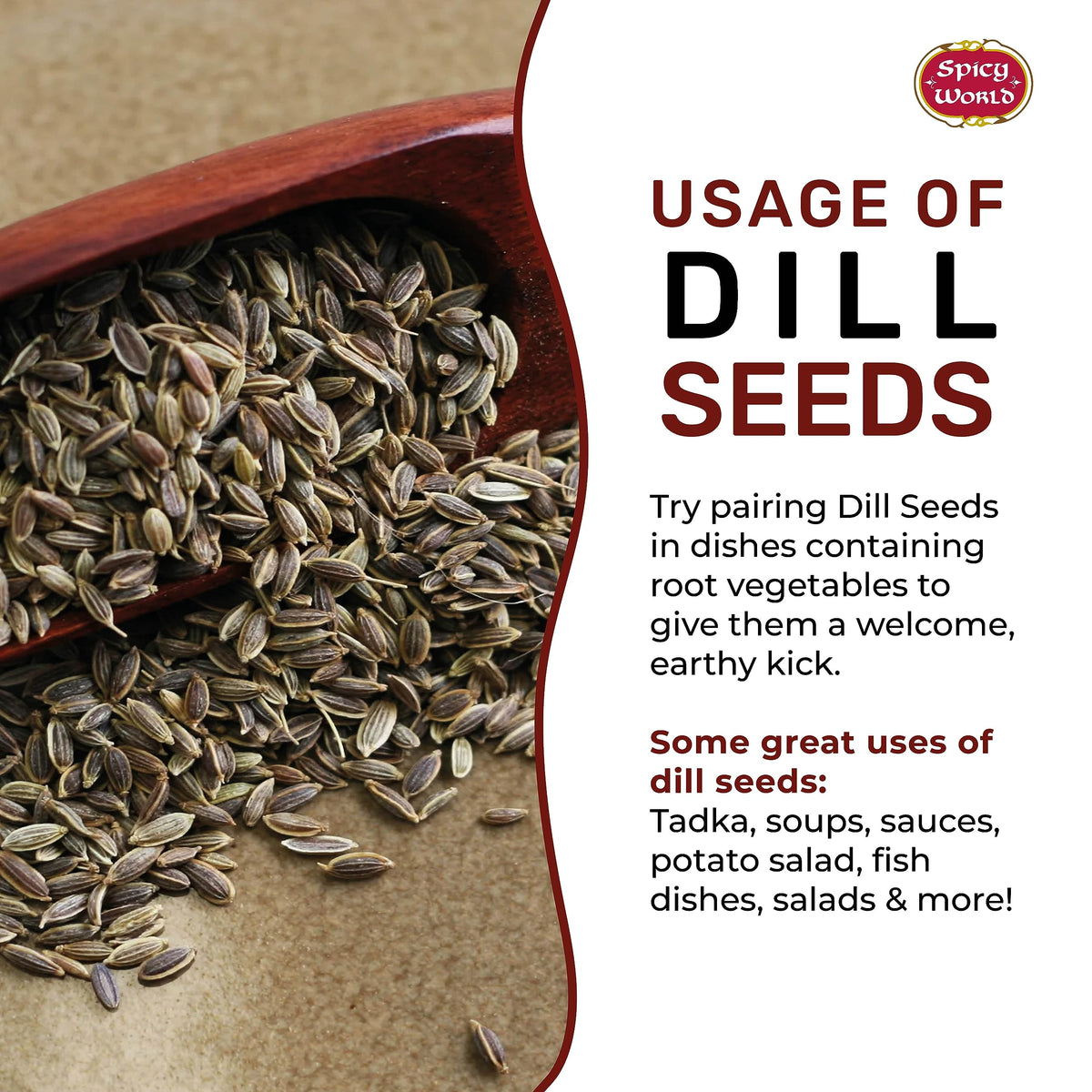 Spicy World dill seeds packaging display for bulk use