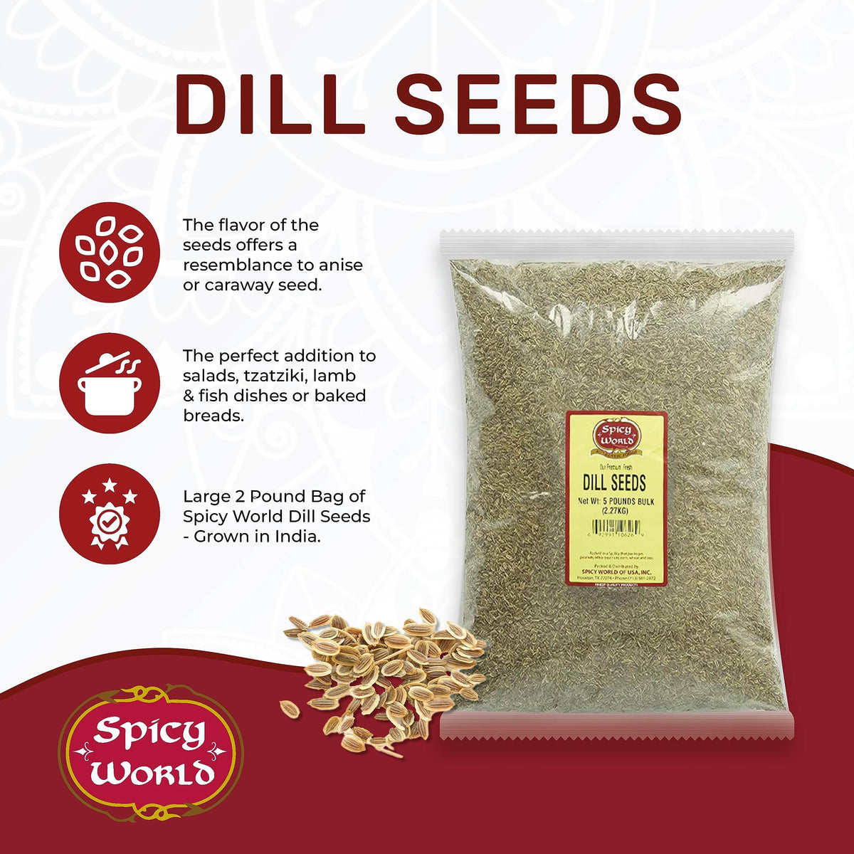 Spicy World dill seeds whole seeds bulk bag closeup