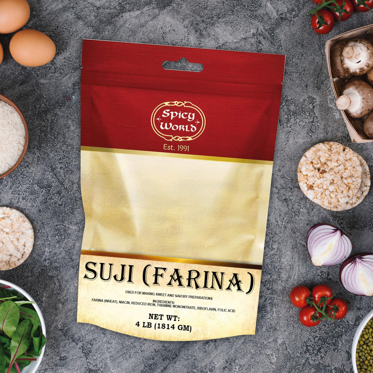 Spicy World Farina base for upma, a savory breakfast option