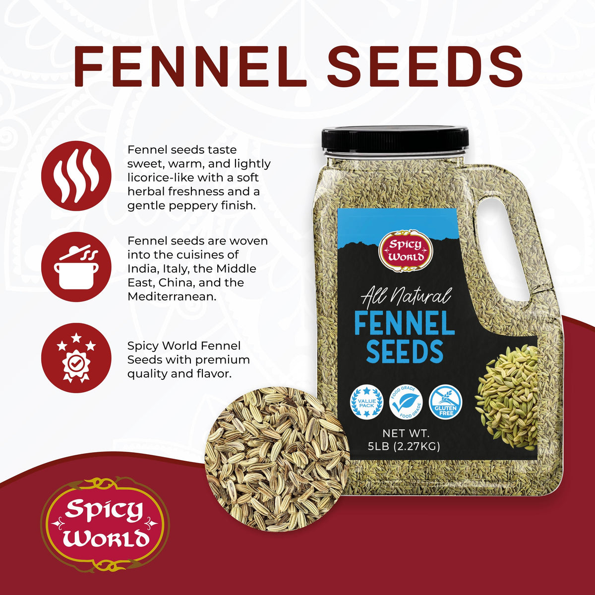 Spicy World fennel seeds cooking-use image showcasing versatility in curries and breads